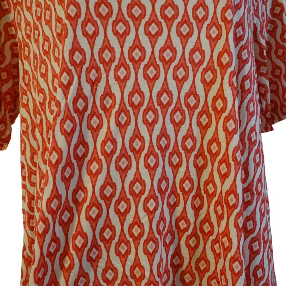 Chicos Women Red White Ikat Swing Tunic Top Size 2 L 12 Casual Scoop Neck - Picture 2 of 10